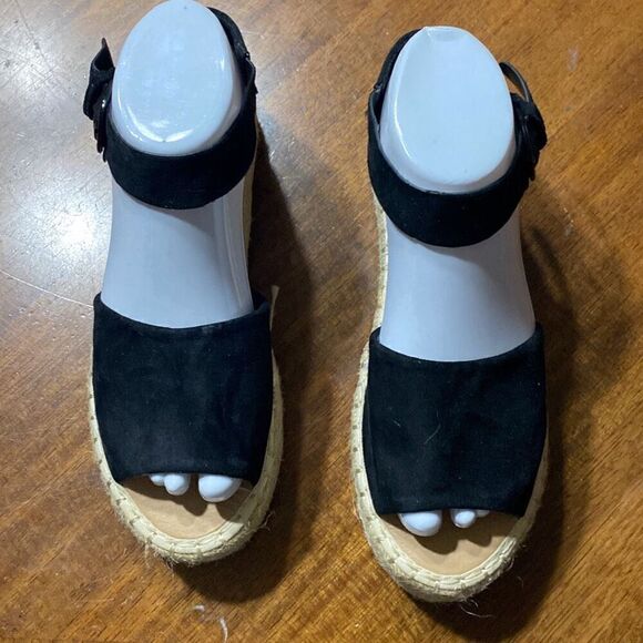 BellaMarie black suede leather platform wedge sandals size 7.5 - Picture 4 of 9